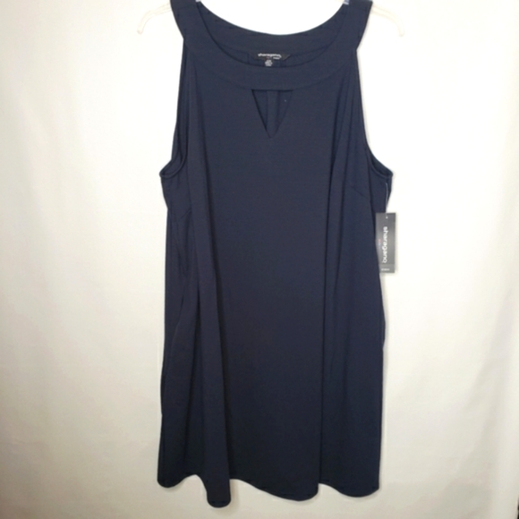 Sharagano Dress Sleeveless Navy Stretch Keyhole w/ Pockets A-Line Plus 22W NWT - Picture 1 of 14